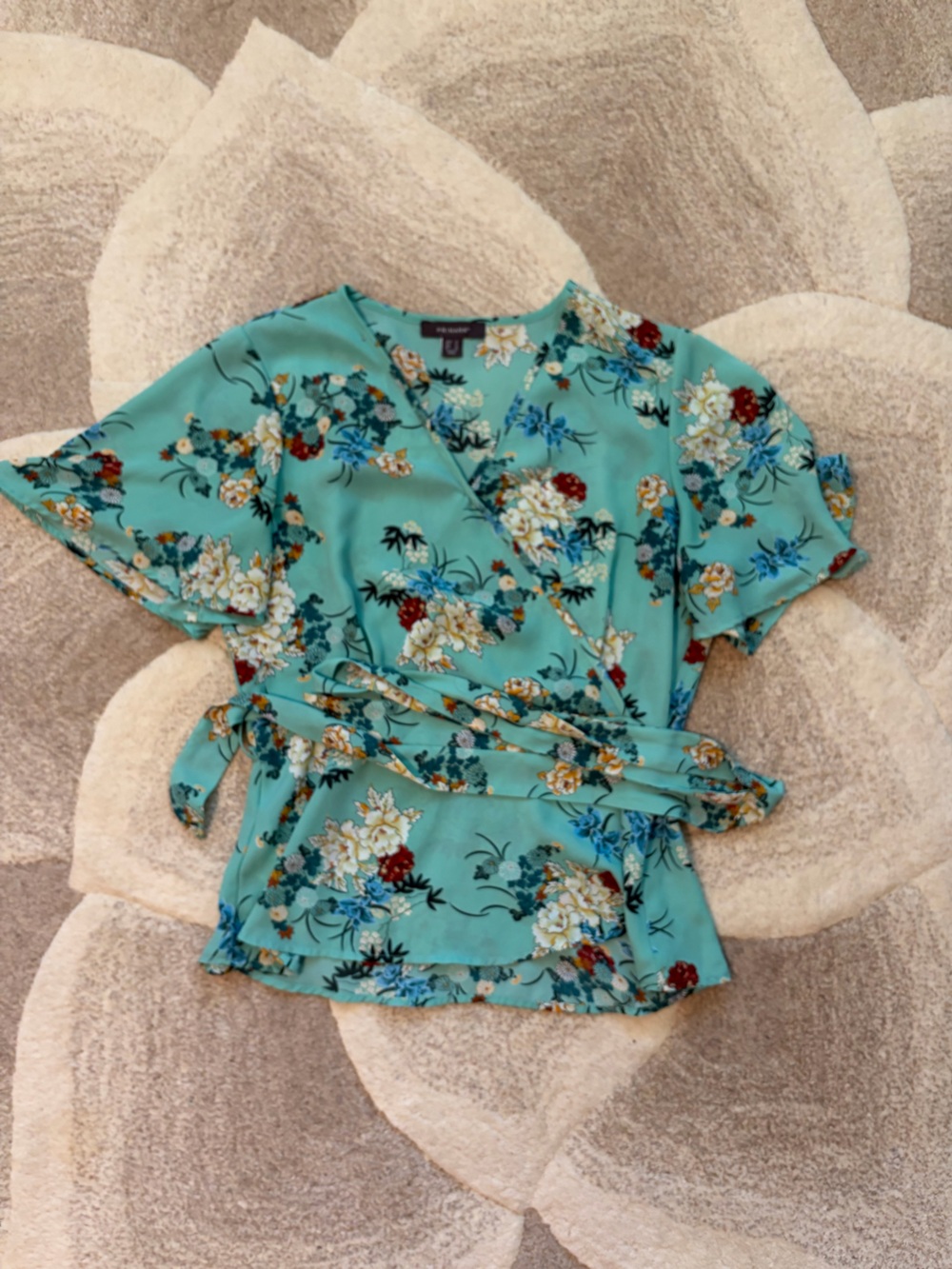 Primark Aqua Floral Wrap Top with Tie